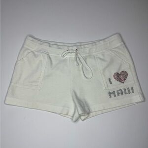 Toppy White Lounge Shorts Large I Heart Maui Rhinestone Drawstring Shorts